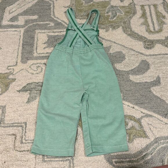 Carters Vintage Bib Overalls 18 Mo Green Stripe Dog Appliqué 70s Embroidered - Picture 5 of 5